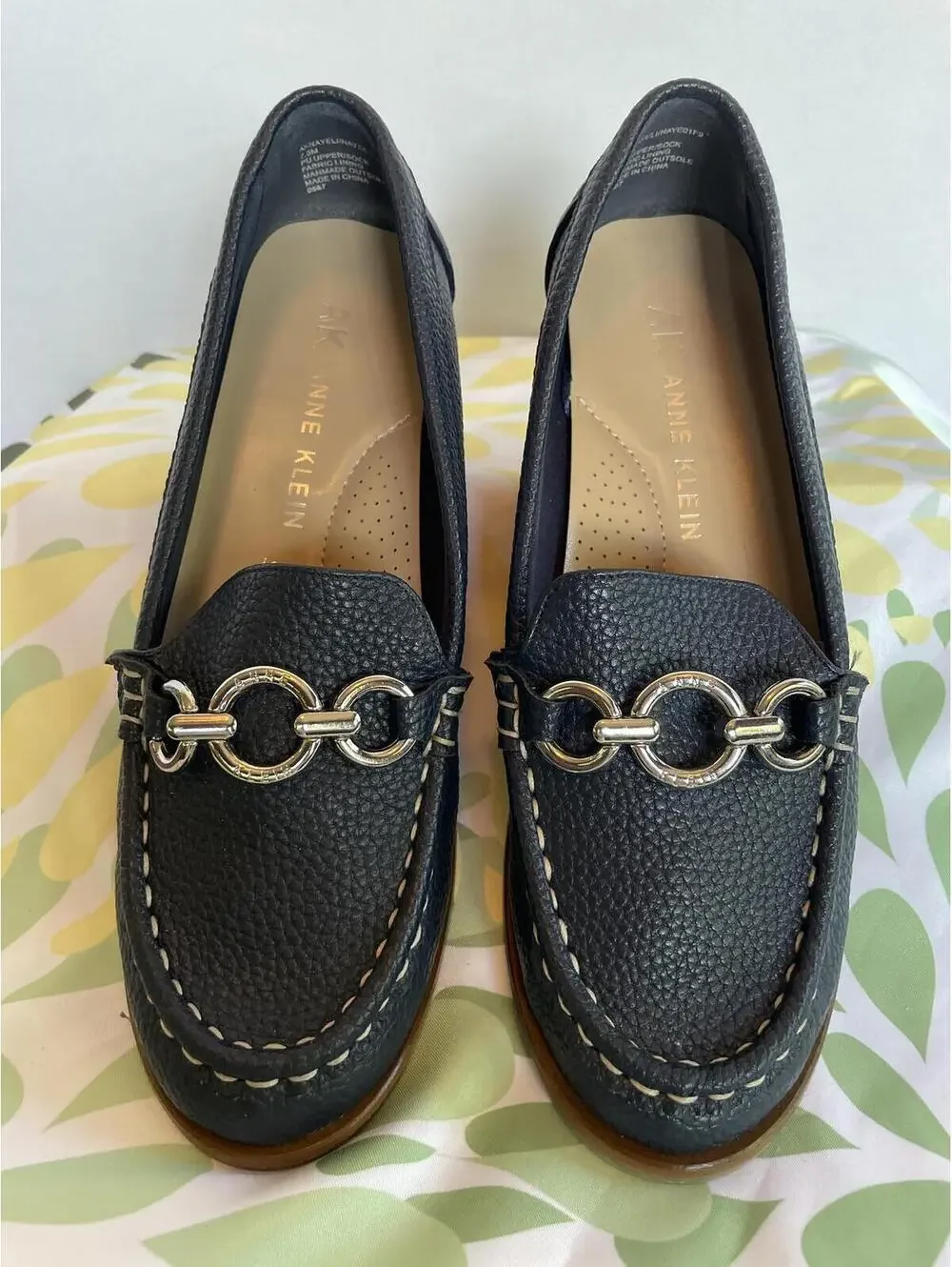 Anne Klein Navy Blue Nayeli Textured Boat Shoes US 7.5